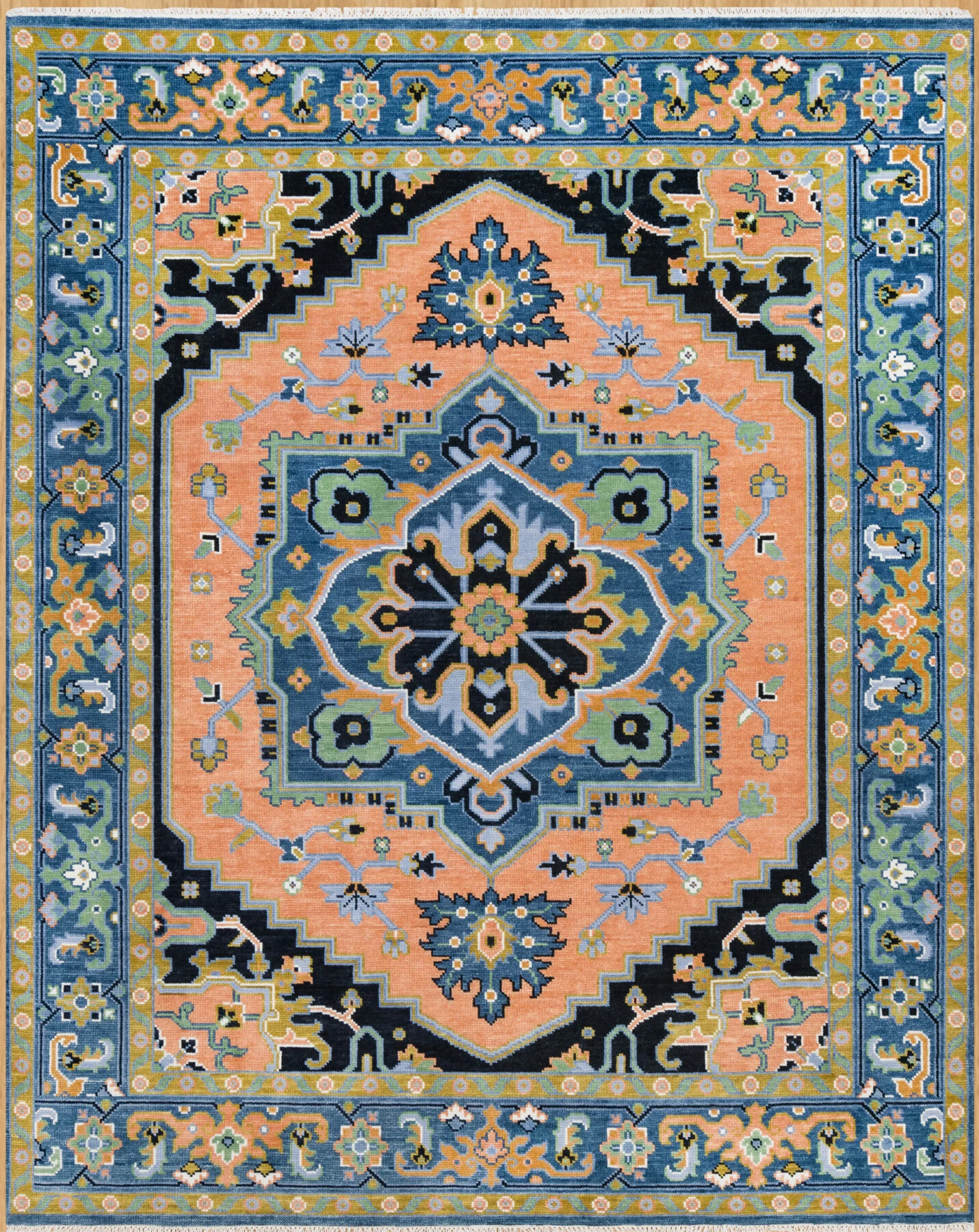 Coral Hand-Knotted Oushak Rug – Medallion & Palmette
