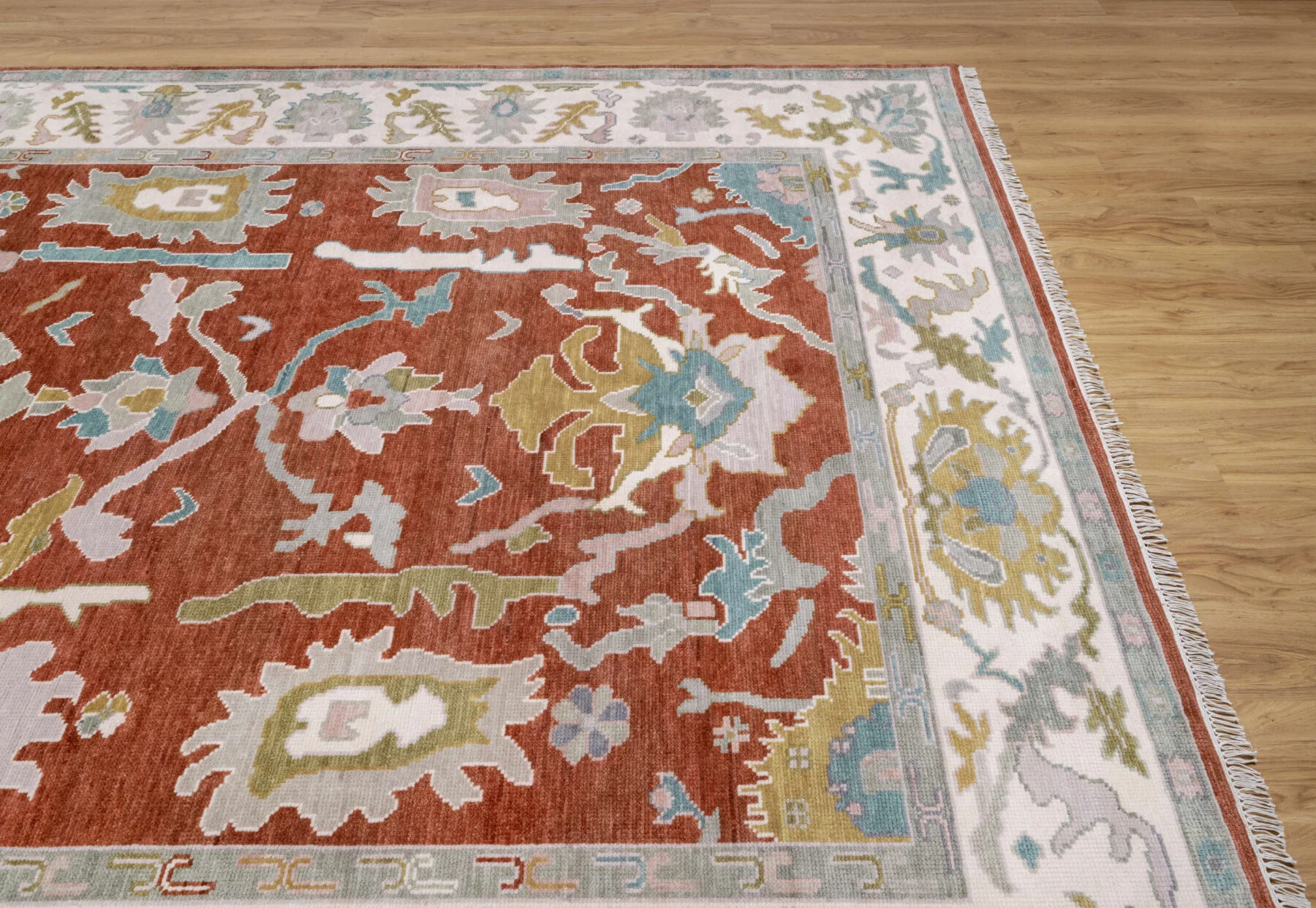 Rust Hand-Knotted Oushak Rug – Palmette & Rosette