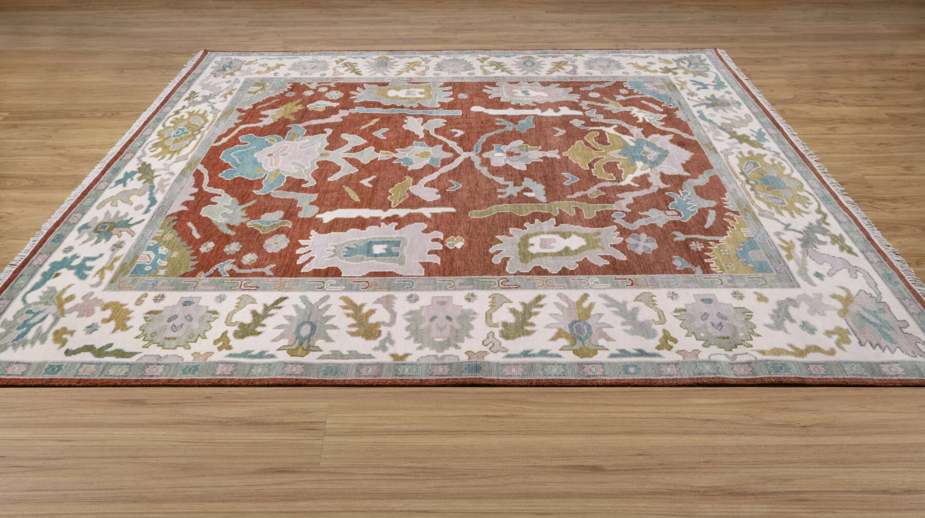 Rust Hand-Knotted Oushak Rug – Palmette & Rosette