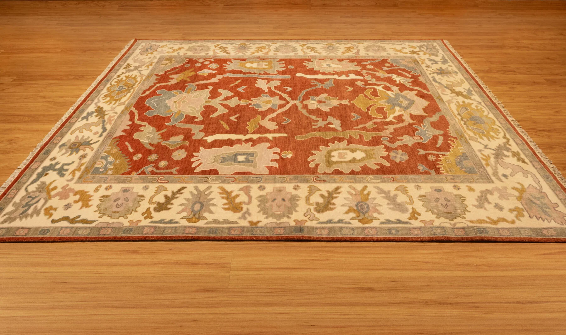 Rust Hand-Knotted Oushak Rug – Palmette & Rosette