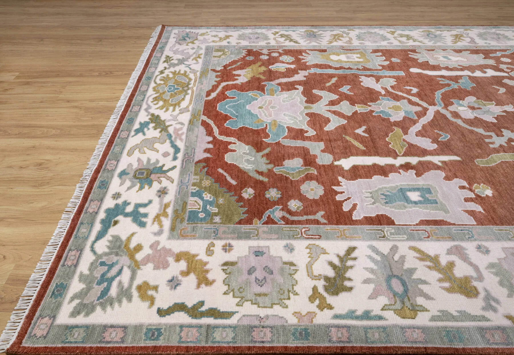 Rust Hand-Knotted Oushak Rug – Palmette & Rosette