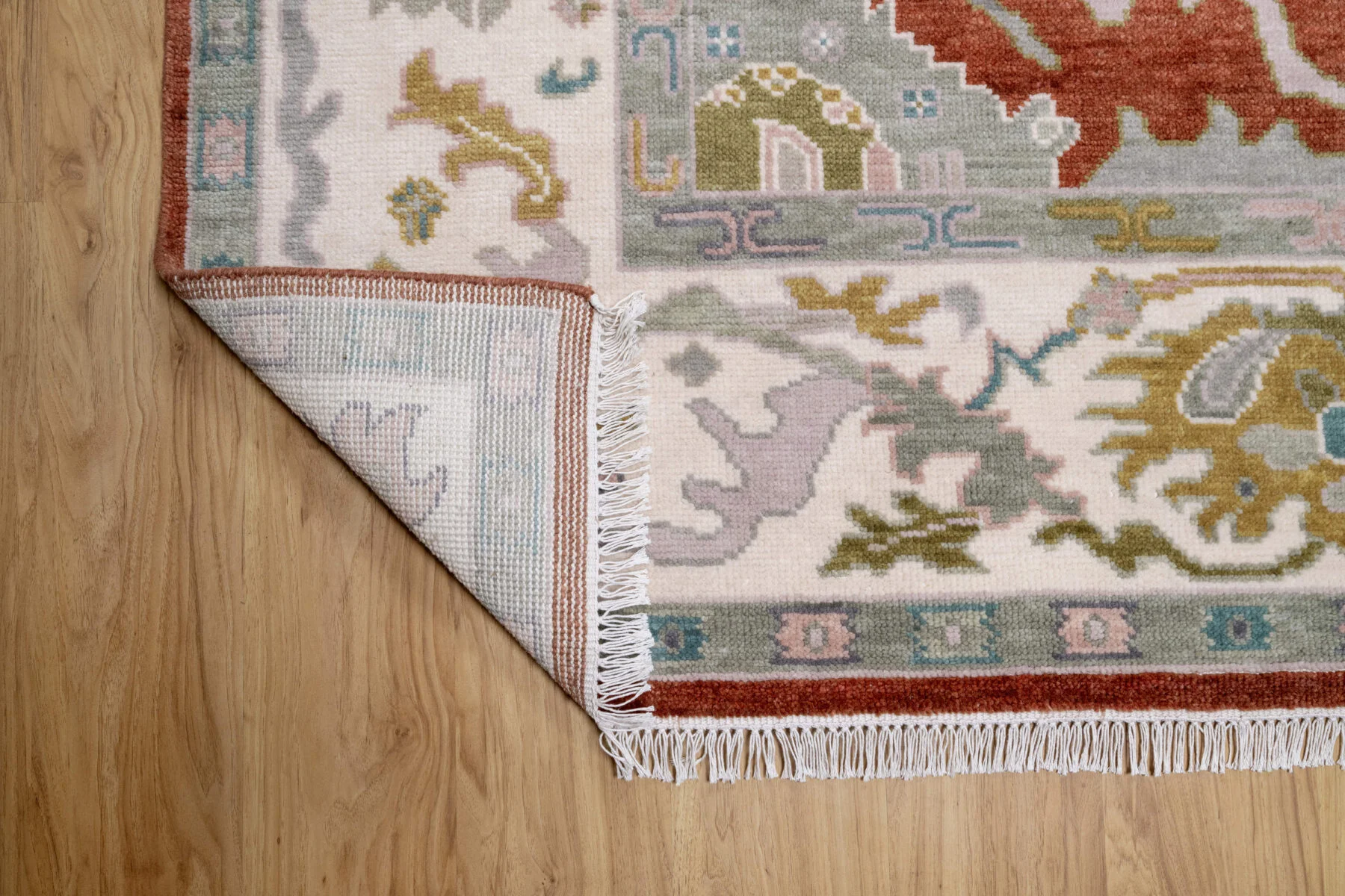 Rust Hand-Knotted Oushak Rug – Palmette & Rosette