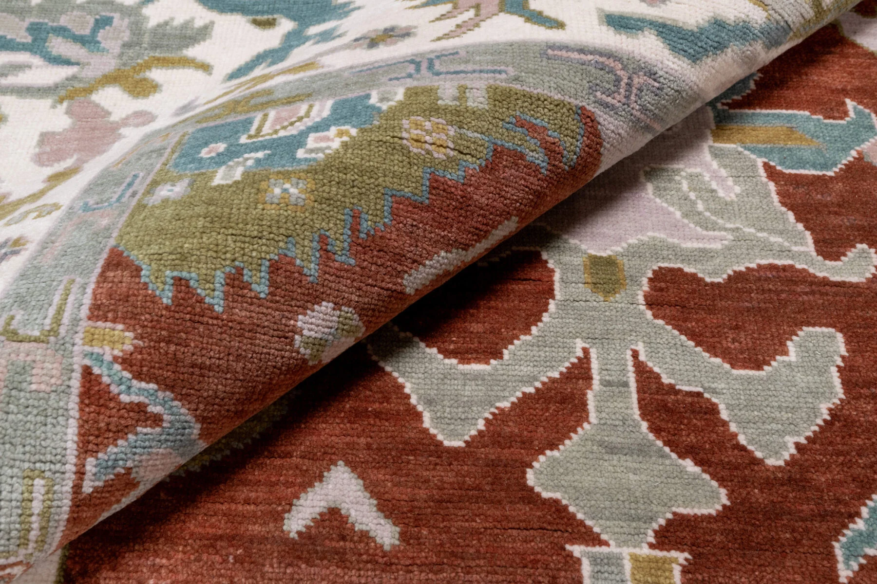 Rust Hand-Knotted Oushak Rug – Palmette & Rosette