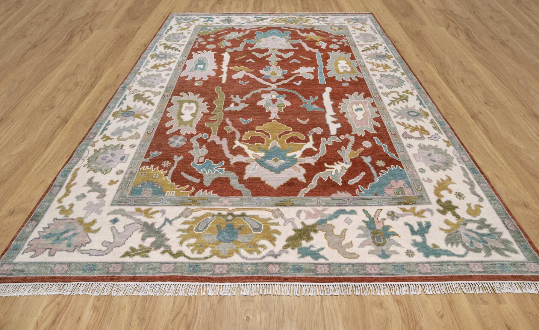 Rust Hand-Knotted Oushak Rug – Palmette & Rosette