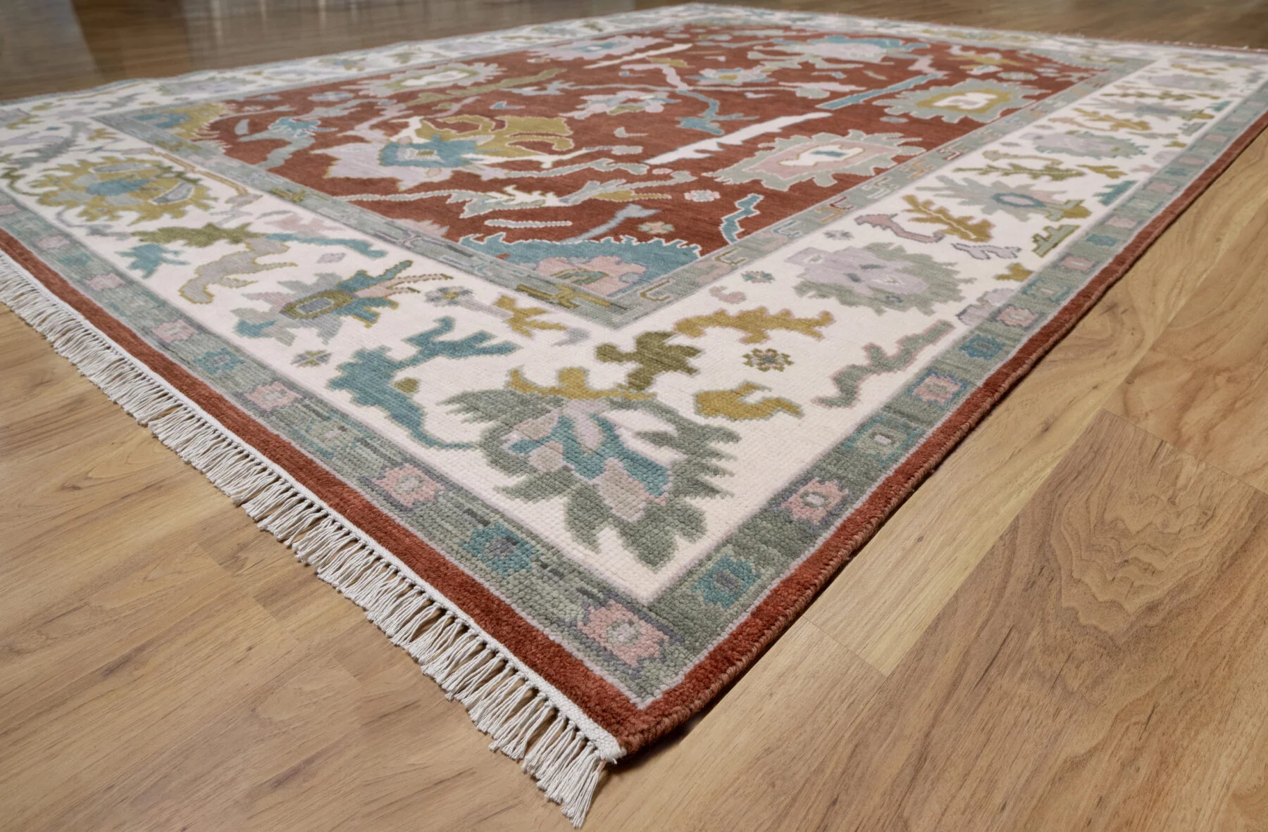 Rust Hand-Knotted Oushak Rug – Palmette & Rosette