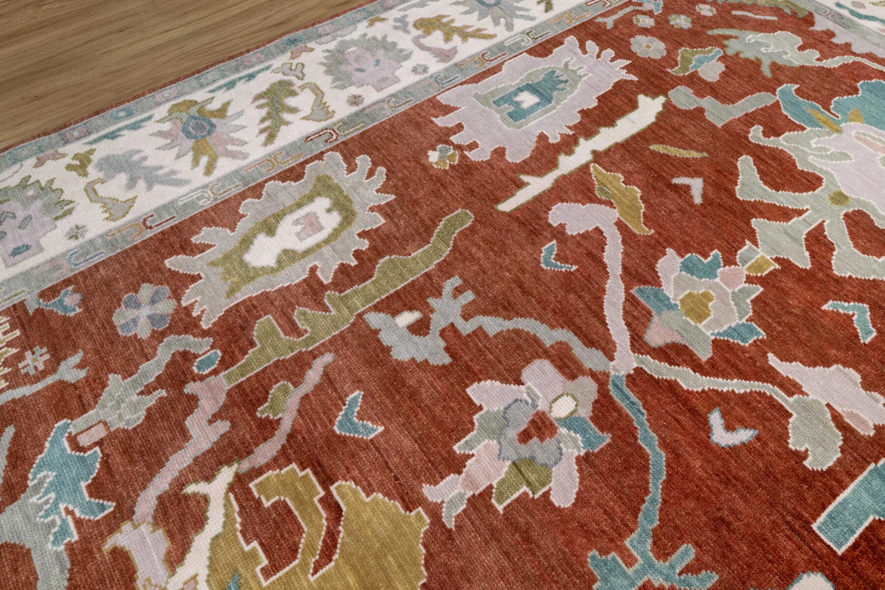 Rust Hand-Knotted Oushak Rug – Palmette & Rosette