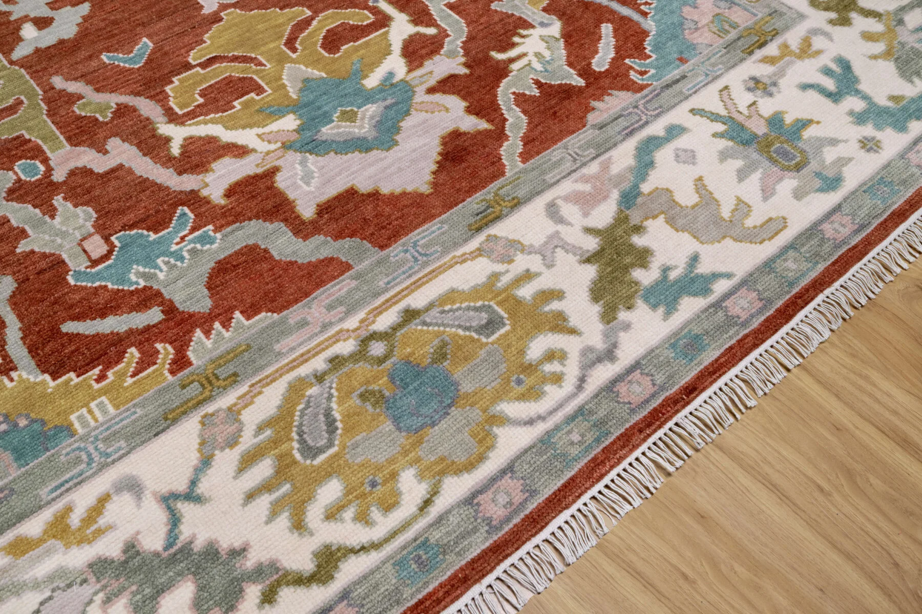 Rust Hand-Knotted Oushak Rug – Palmette & Rosette