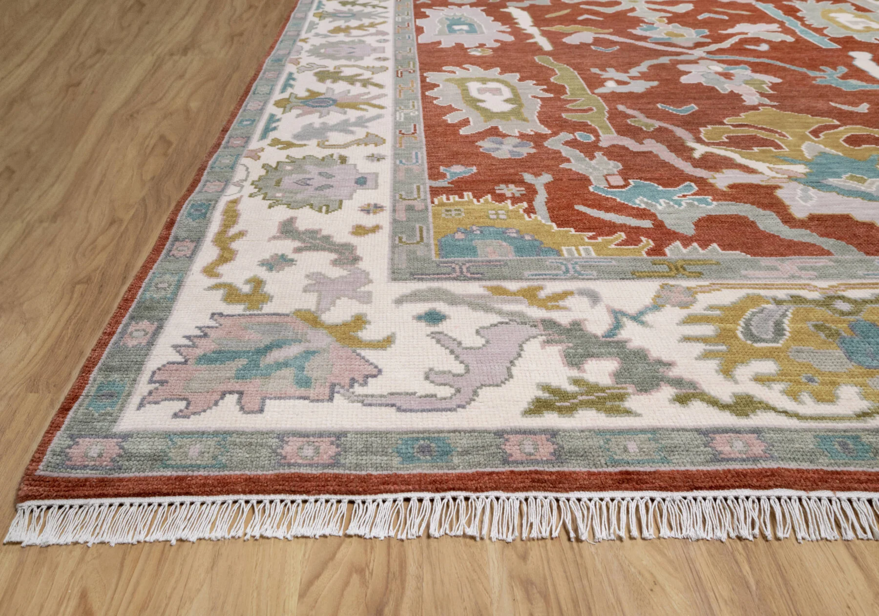 Rust Hand-Knotted Oushak Rug – Palmette & Rosette