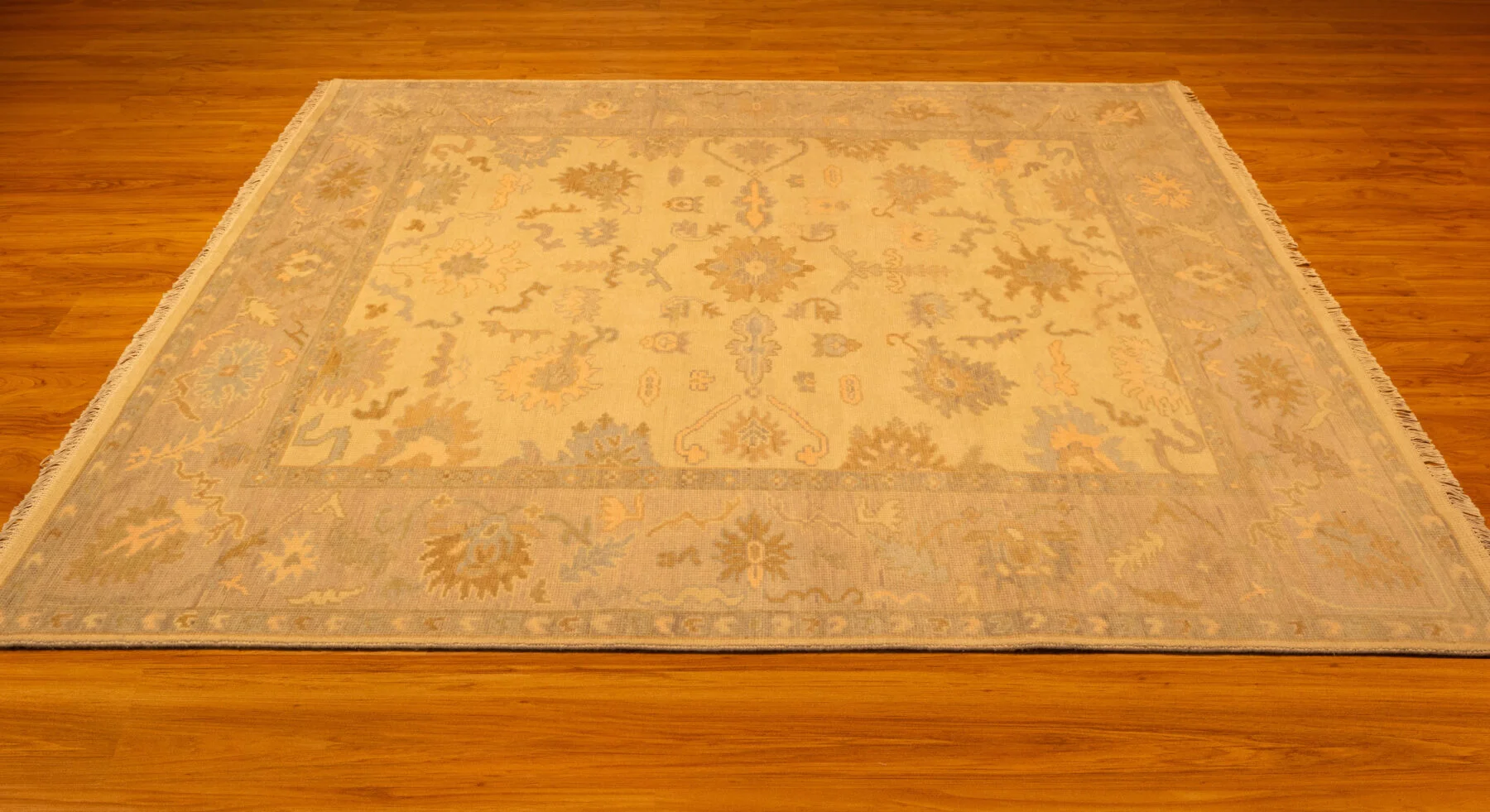 Ivory & Olive Hand-Knotted Oushak Rug – Palmette & Rosette (3821)